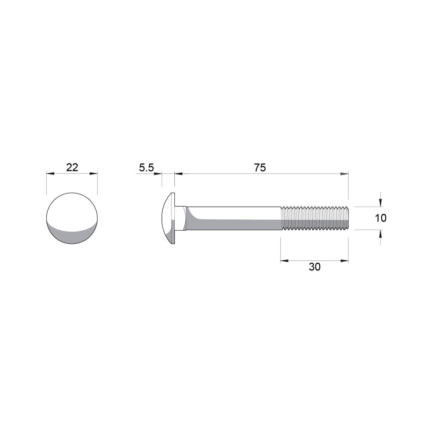 Zenith M10 x 75mm Hot Dipped Galvanised Black Cup Head Bolts & Nuts - 2 Pack