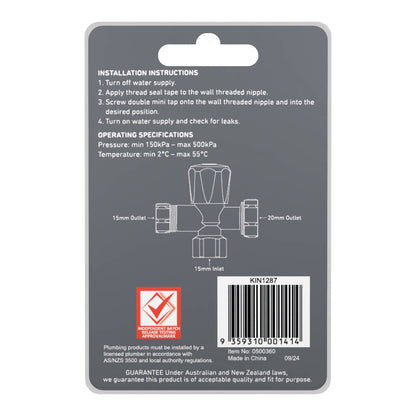 Kinetic Chrome Double Mini Tap - 15 x 20mm