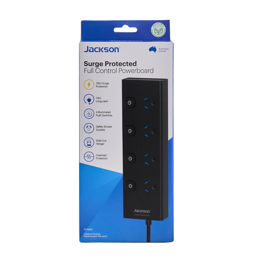 Jackson Powerboard - 4 Outlet - 1.8m - Black
