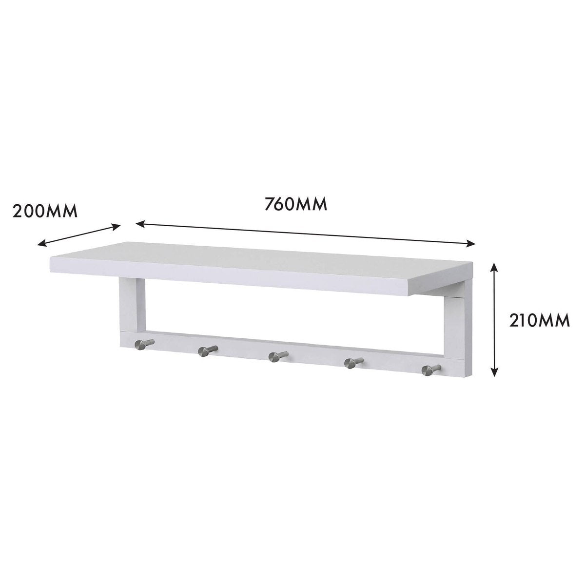 Flexi Storage Coat Shelf with Hooks - 760mm x 210mm - White