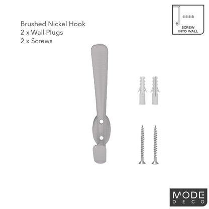 Mode Brushed Nickel Single Hat and Coat Hook - 17mm x 115mm x 45mm - Silver