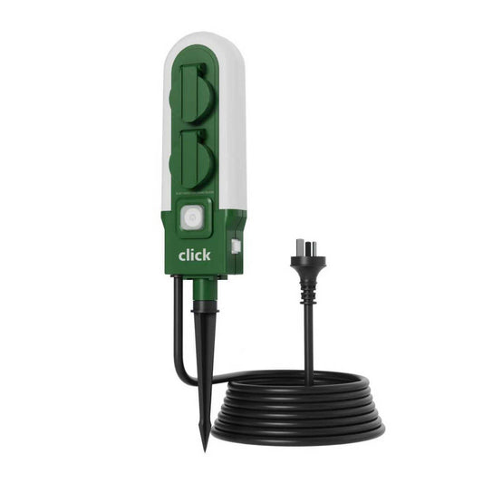 Click Garden Stake Power Board with Light - 2 Outlet - Green