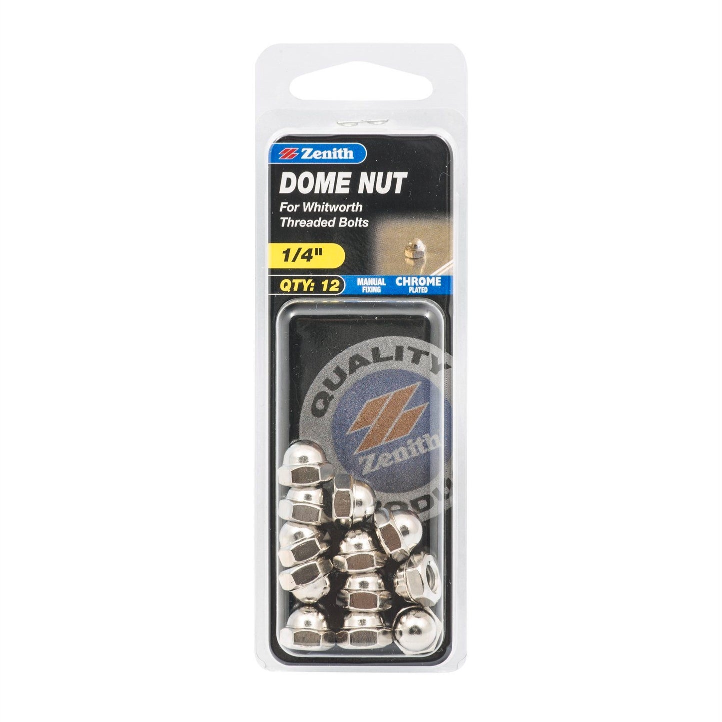 Zenith Dome Nut - 1/4" - Chrome - 12 Pack