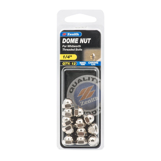 Zenith Dome Nut - 1/4" - Chrome - 12 Pack