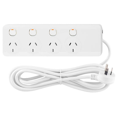Arlec Individually Switched Powerboard - 4 Outlet - 1.8m - White
