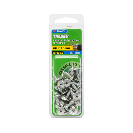 Zenith Timber Button Head Stitching Screws Philips Drive Galvanised 8g x 15mm - 35 Pack