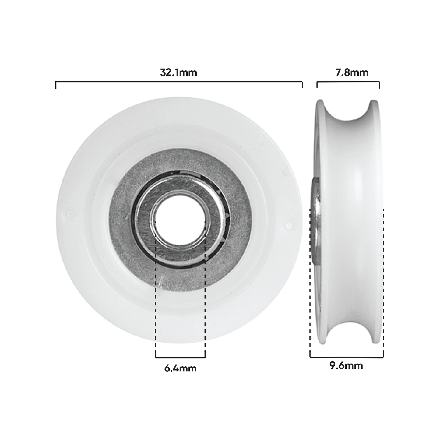 Rolltrak Acetal Concave Roller - 32mm - 25kg