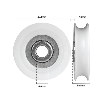 Rolltrak Acetal Concave Roller - 32mm - 25kg