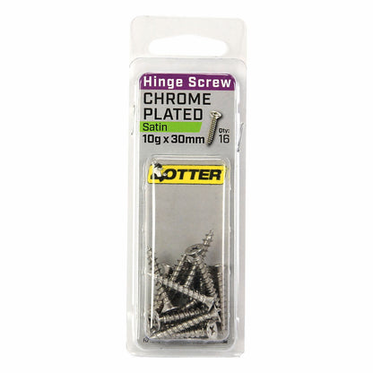 Otter Satin Chrome Hinge Screws - 10 x 30mm - 16 Pack