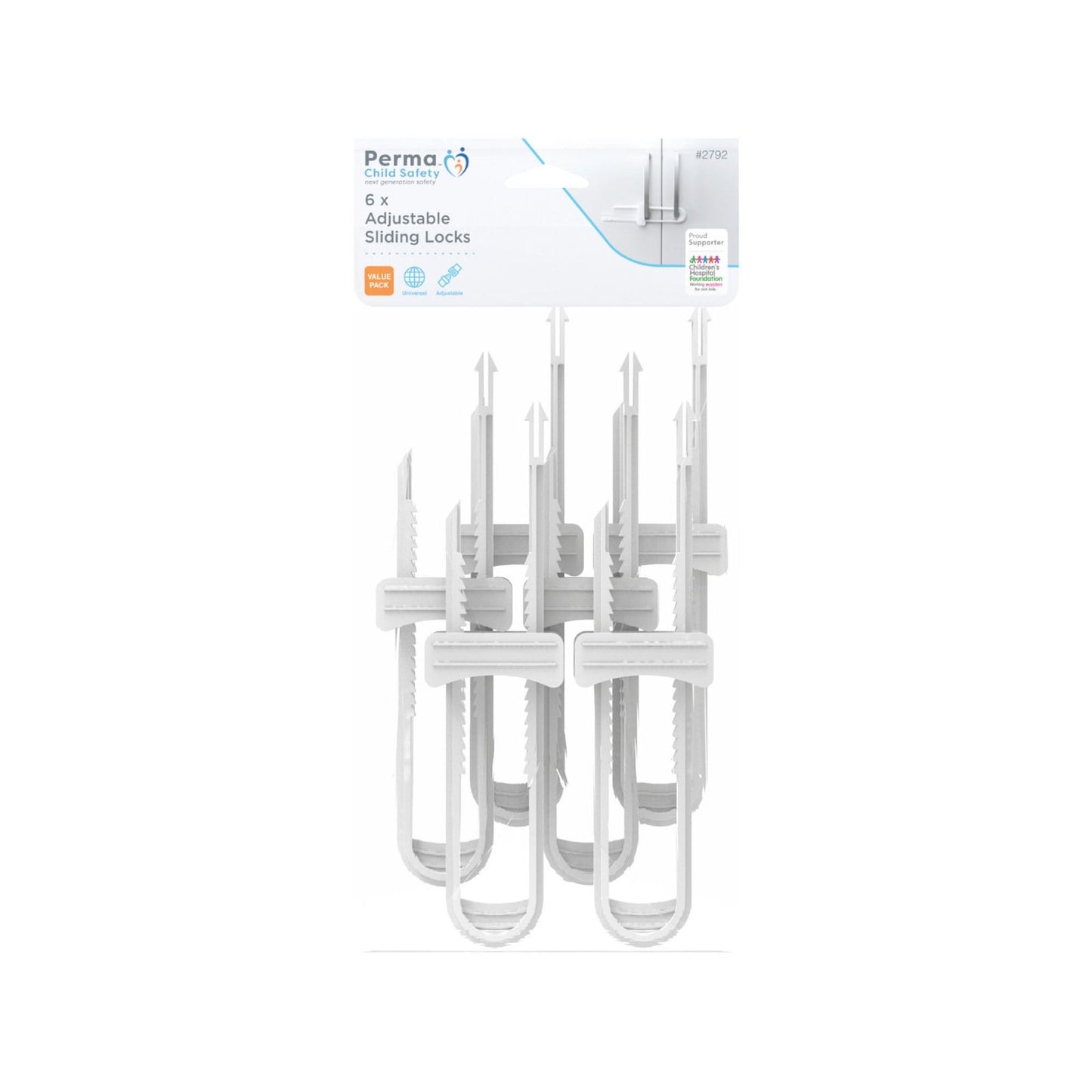 Perma Child Safety Adjustable Sliding Locks - 6 Pack