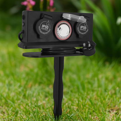 Arlec Outdoor Powerboard with Timer - 4 Outlet - 1.8m - Dark Grey