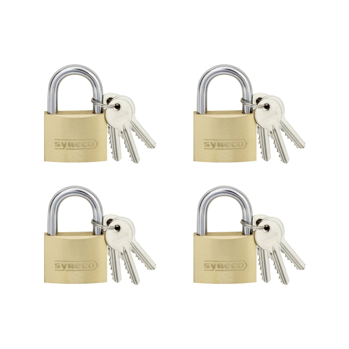 Syneco Brass Padlocks - 40mm - 4 Pack