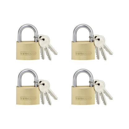 Syneco Brass Padlocks - 40mm - 4 Pack