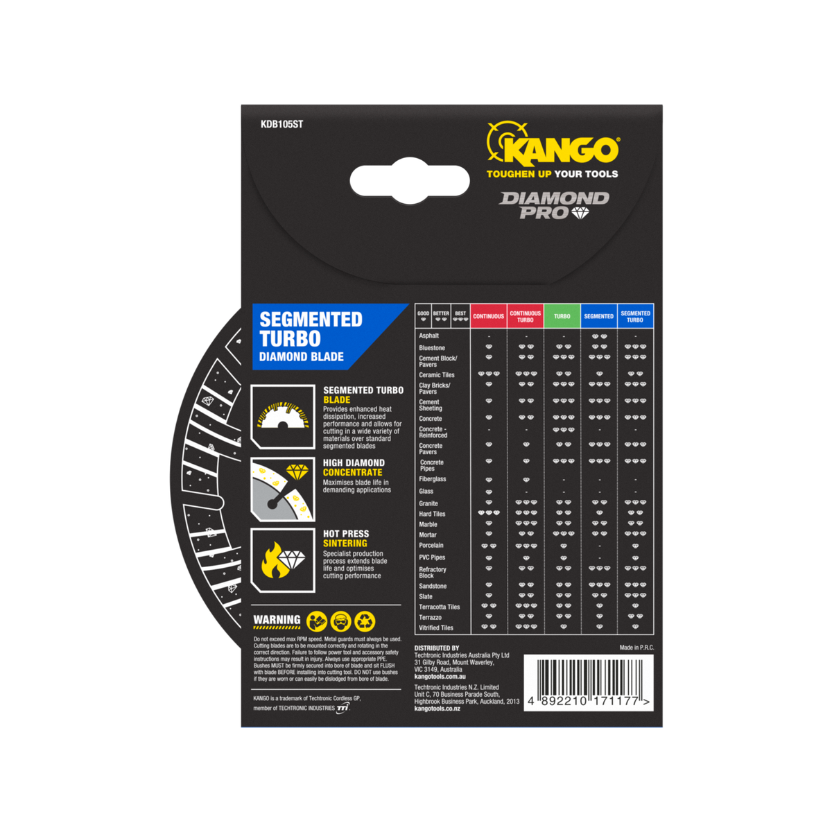 Kango Diamond Saw Blade - 105mm - Turbo Segmented - Dry Cutting