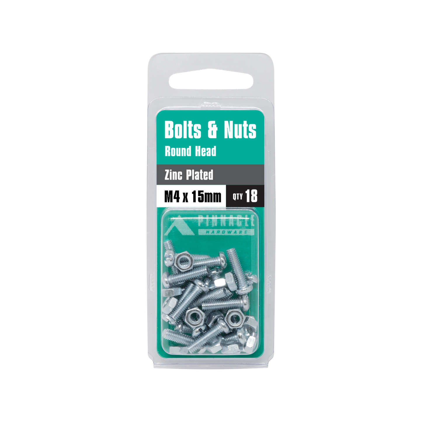 Pinnacle Round Head Bolts and Nuts - M4 x 15mm - 18 Pack