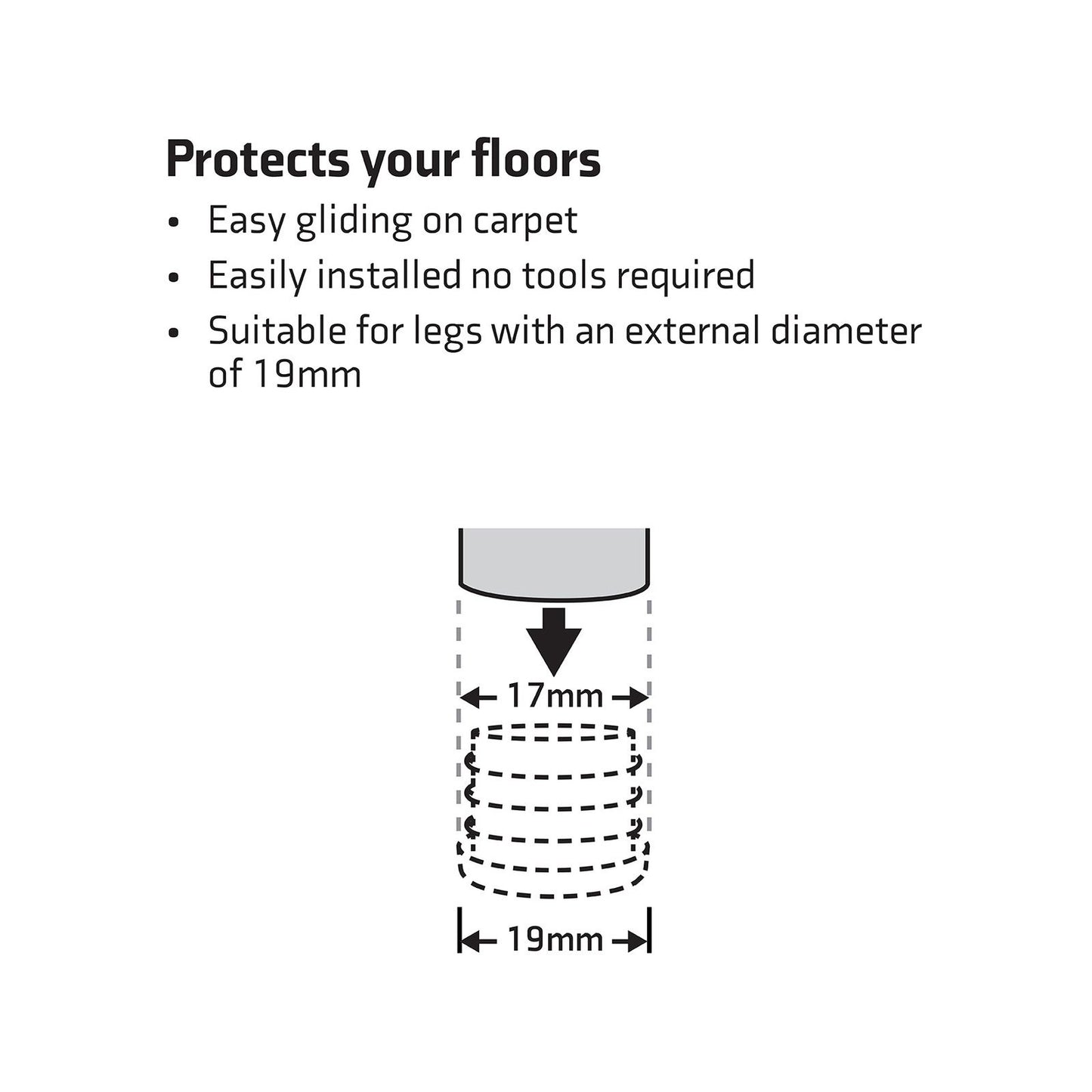 Surface Gard Black Round Plastic Internal Chair Tip - 19mm - 4 Pack