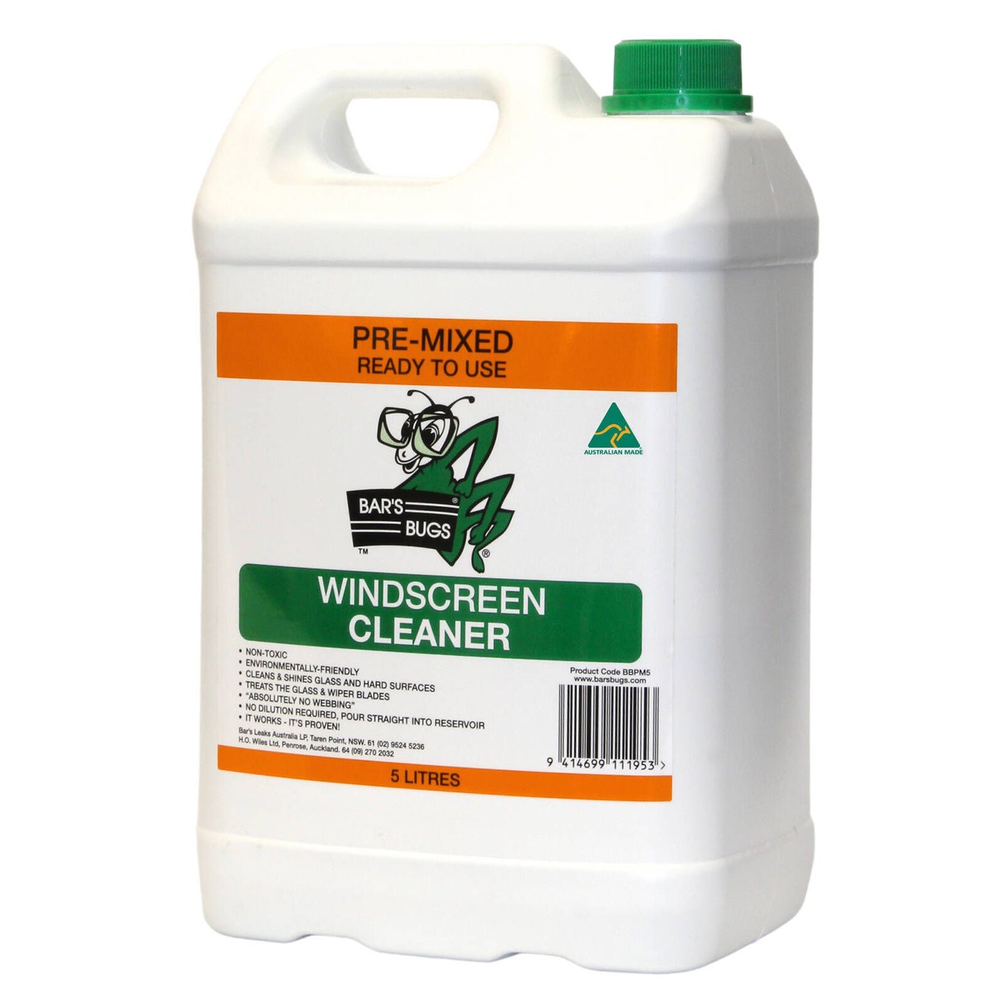 Bar's Bugs Pre-Mixed Windscreen Cleaner - 5L - Green