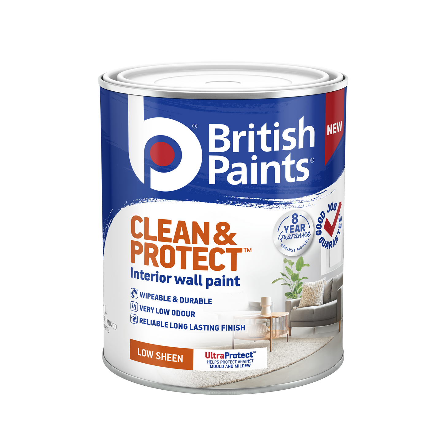 British Paints Clean and Protect Low Sheen Interior Paint - 1L - White