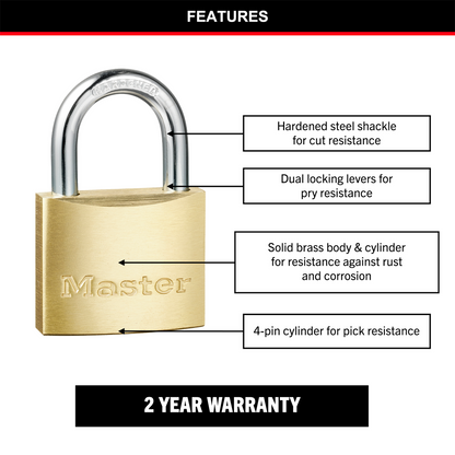Master Lock 40mm Brass Keyed Padlock 4 Pack - Rust Resistant