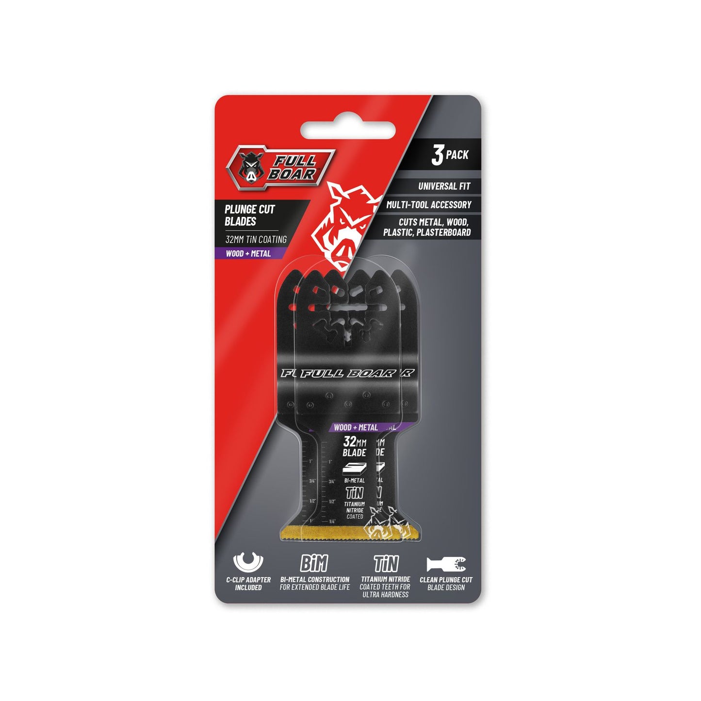 Full Boar Plunge Cut Multi Tool Blade - 32mm - 3 Pack