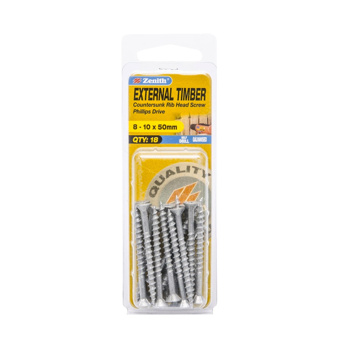 Zenith Timber Screws - 10 x 50mm - Galvanised Rib Head - 18 Pack