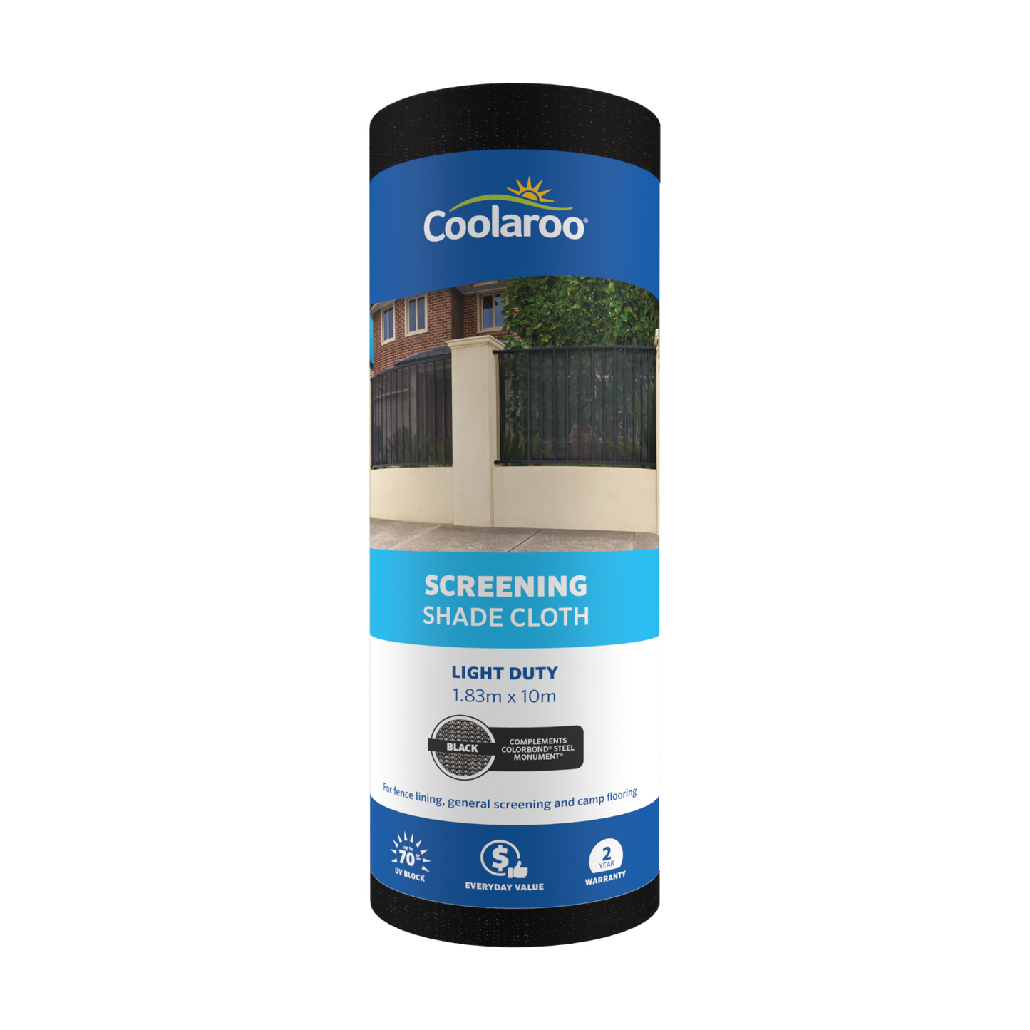 Coolaroo Light Duty Screening Shade Cloth - 1.83 x 10m - Black - 70% UV