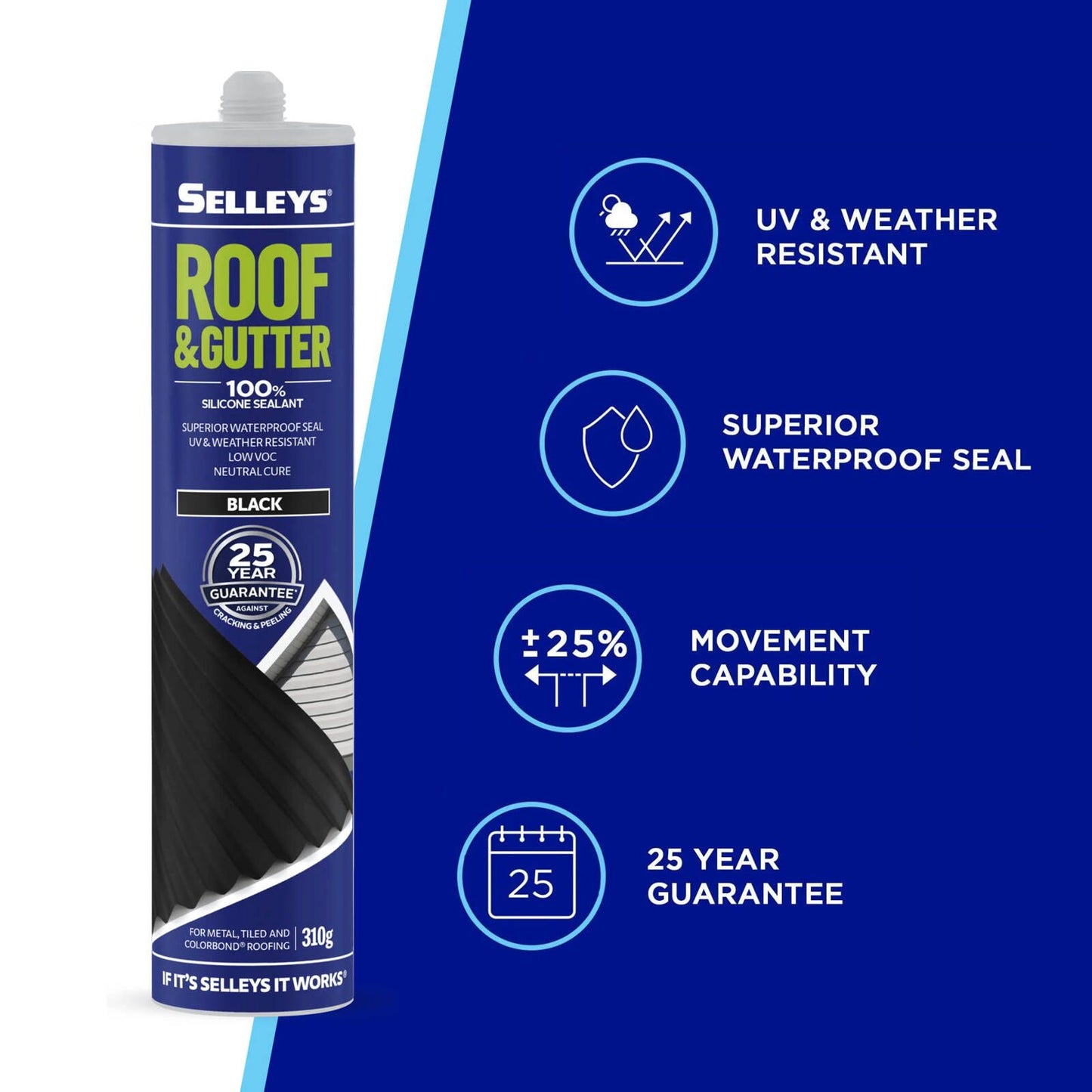 Selleys Roof and Gutter Silicone - 310g - Black
