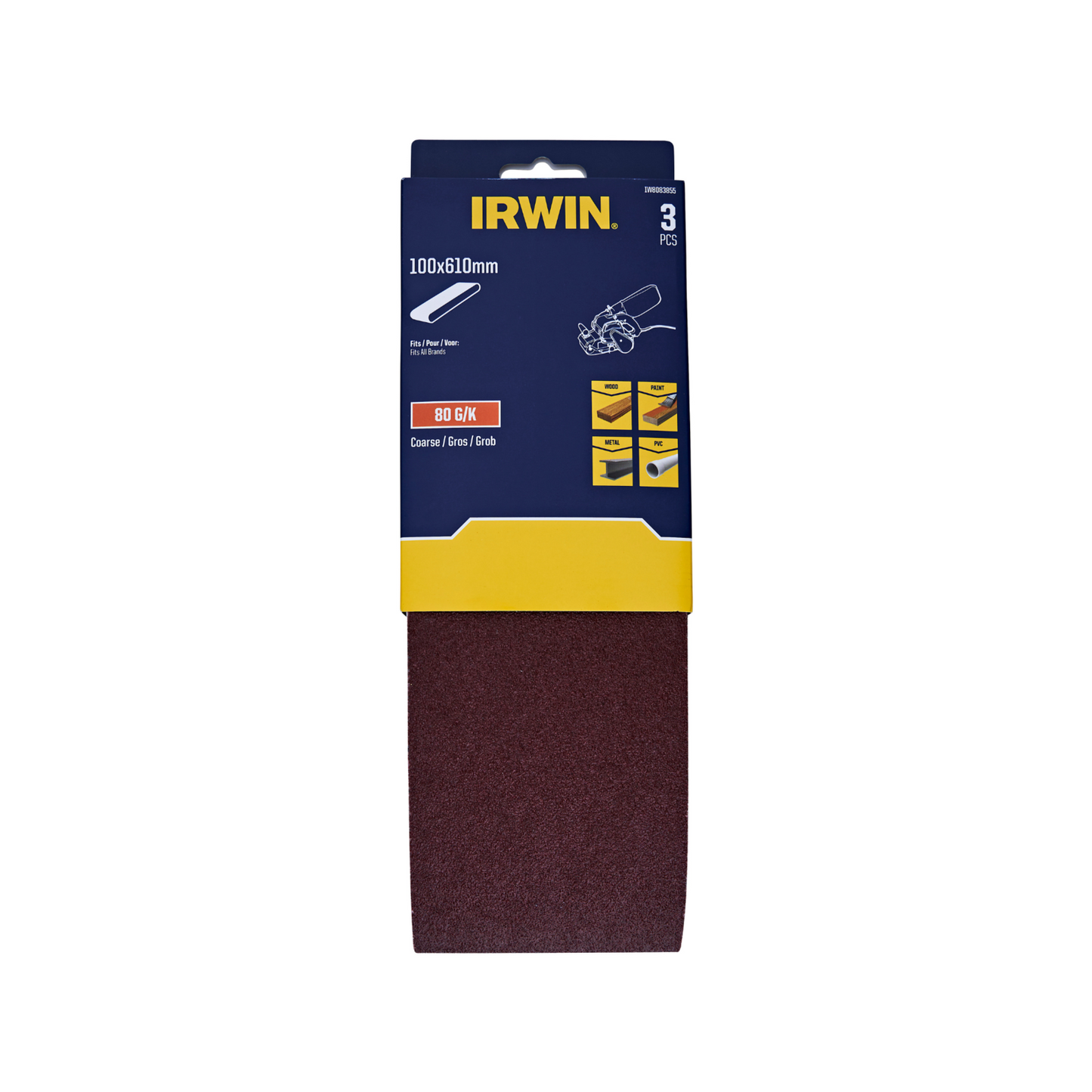 Irwin Sanding Belt - 100 x 610mm - 80 Grit - 3 Pack