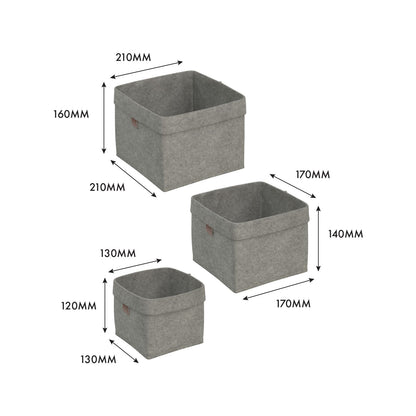 Flexi Storage Living Felt Baskets - Set of 3 - Light Grey - 210 x 160mm