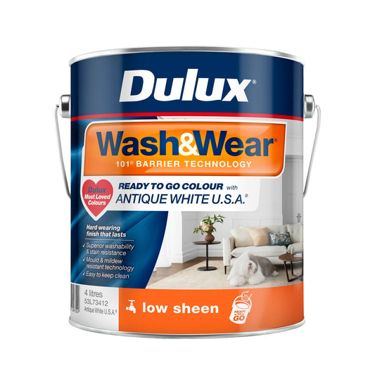 Dulux Wash Wear Low Sheen Interior Paint - 4L - Antique White