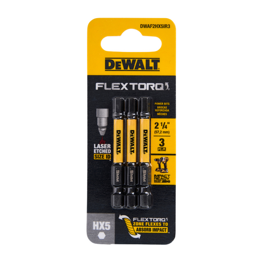 Dewalt Flextorq Screwdriver Bit - 57mm Hex5 - 3 Pack