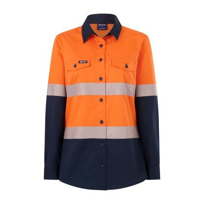 Citeco Women's Long Sleeve Shirt - Size 12 - Hi Vis Orange/Navy