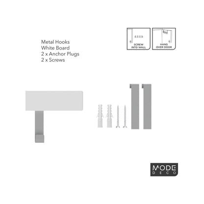Mode Over Door Coat Rack - 5 Chrome Hooks - White Board - Durable Design
