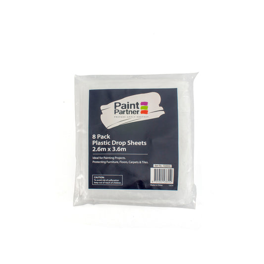 Paint Partner Clear Plastic Drop Sheet - 2.6 x 3.6m - 8 Pack