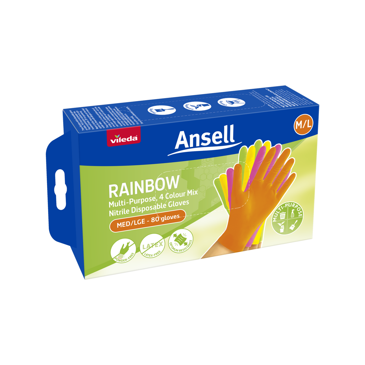 Vileda Ansell Rainbow Nitrile Gloves - 80 Pack