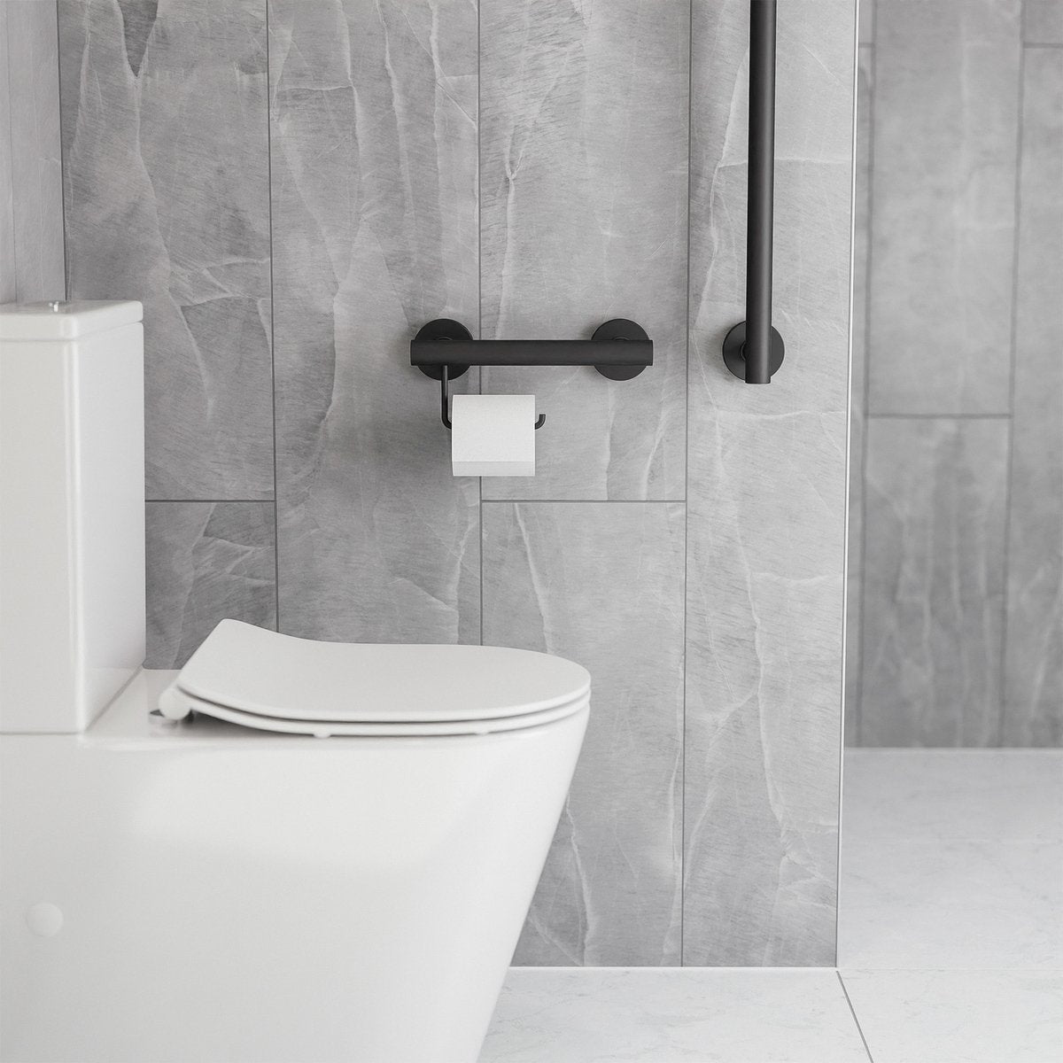 Evekare Black Toilet Roll Holder Grab Rail - 300mm - 250kg Capacity