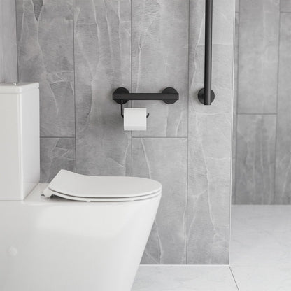 Evekare Black Toilet Roll Holder Grab Rail - 300mm - 250kg Capacity
