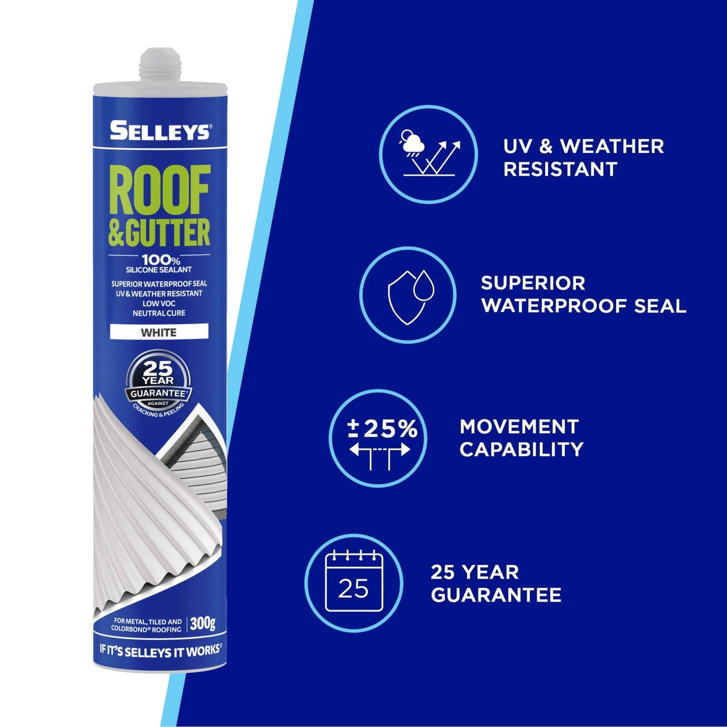 Selleys Roof and Gutter Silicone Sealant - 300g - White