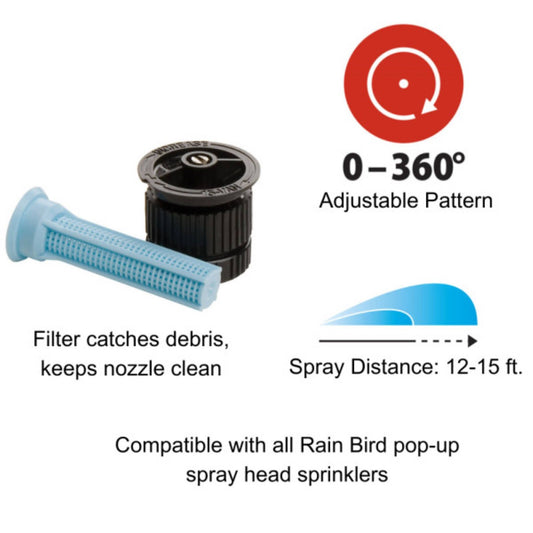 Rain Bird Adjustable Pattern Nozzle - 15ft - 0-360° - Black