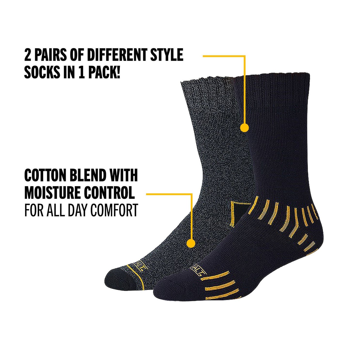Dewalt Work Cotton Socks - Crew - Size 10-13 - 2 Pack