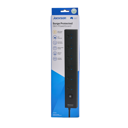 Jackson Powerboard - 6 Outlet - 1.8m - Black