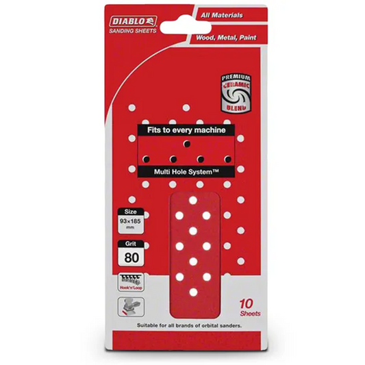 Diablo 80 Grit Abrasive Orbital Sheet - 93x185mm - 10 Pack