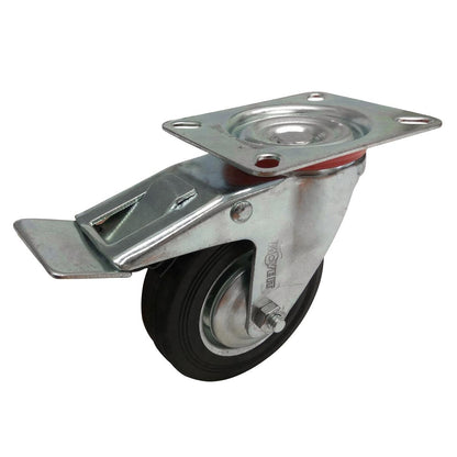Move It 100mm Black Rubber Swivel Plate Castor with Brake 70kg
