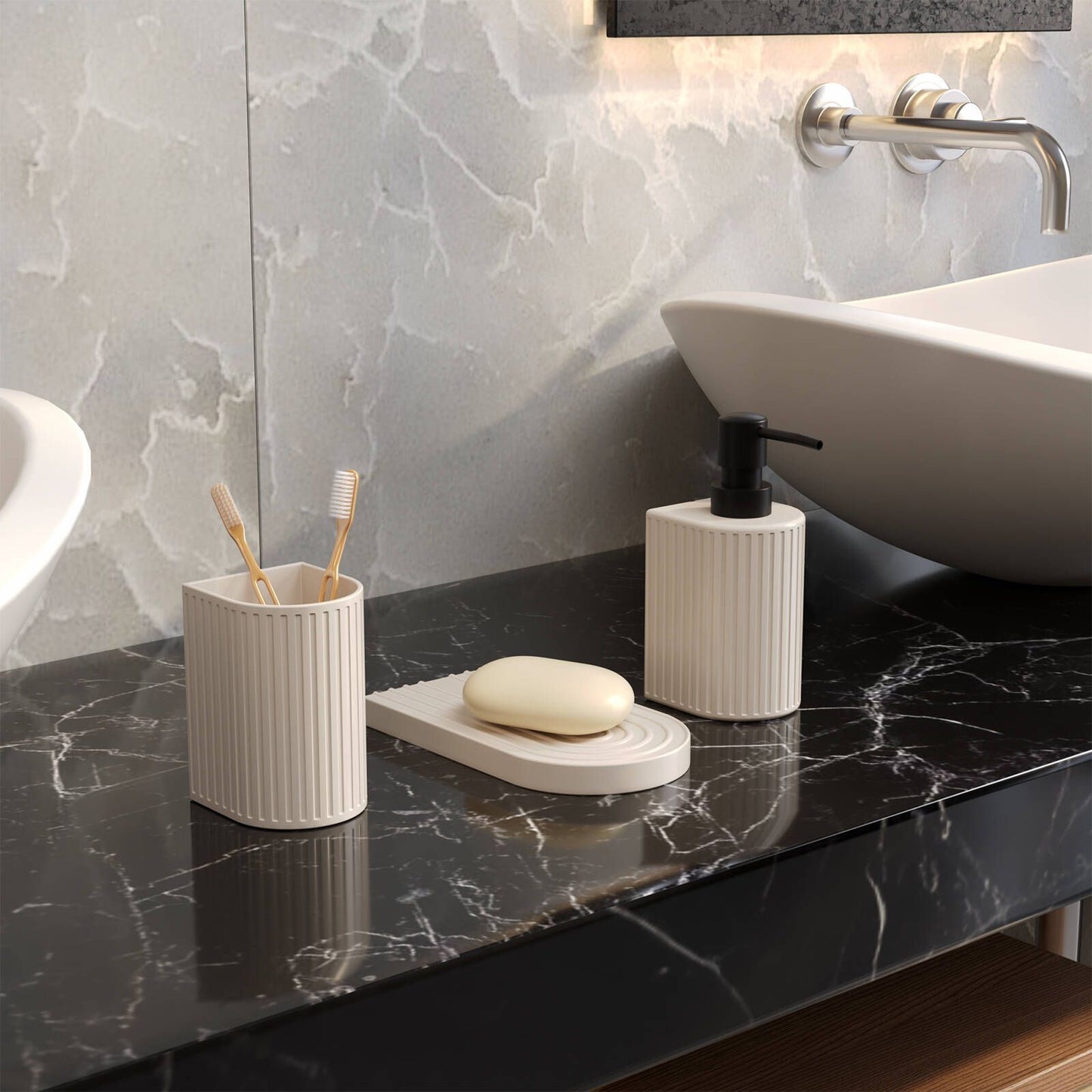 Astin Sinclair Blanc Ribbed 3 Piece Bathroom Set - 74 x 168mm - White