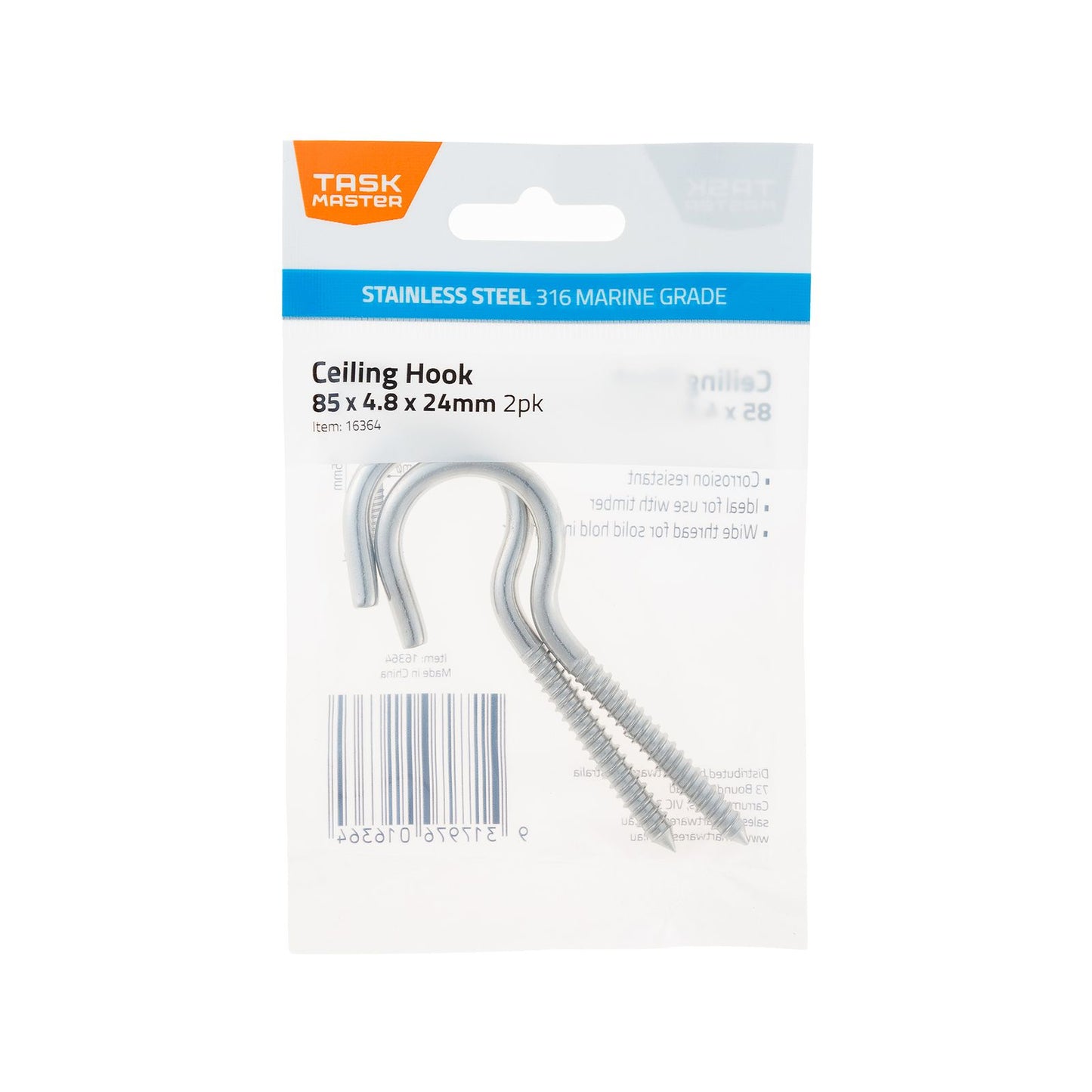 Taskmaster Ceiling Hook - 85 x 4.8 x 24mm - 2 Pack