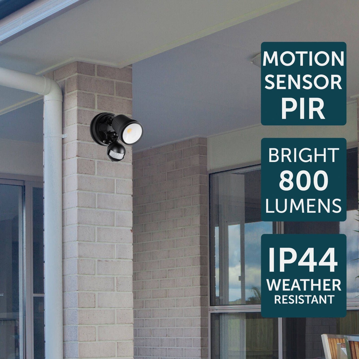 Brilliant Black Raptor III Single LED Sensor Light - 800 Lumens