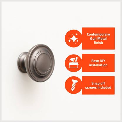 Taskmaster Round Cabinet Knob - 34mm - Gunmetal