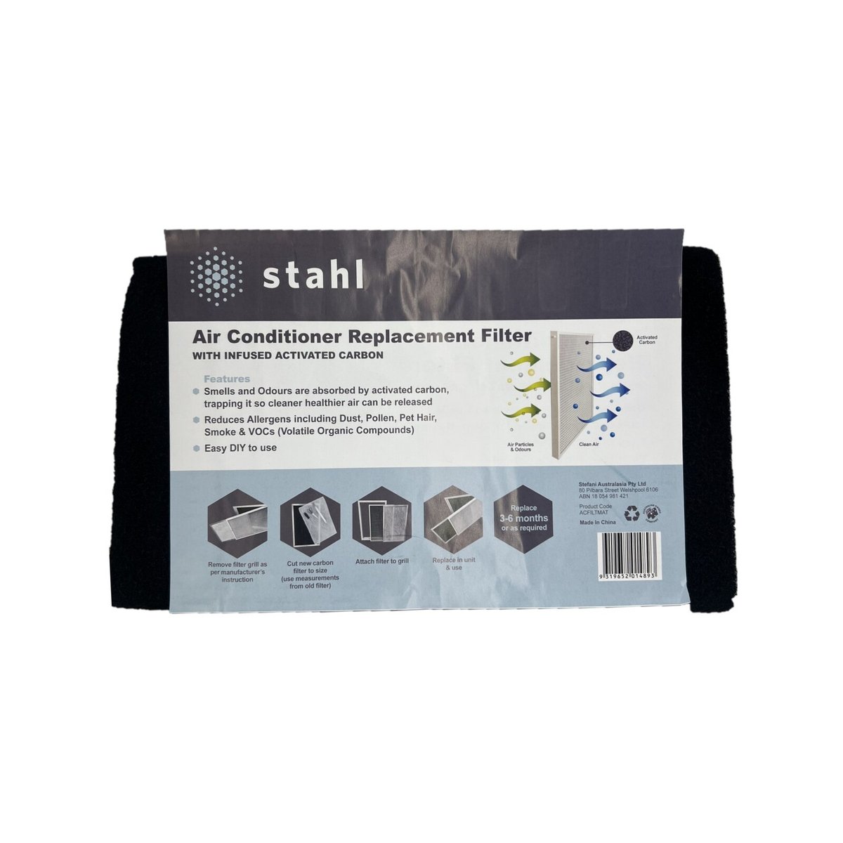 Stahl Carbon Infused Ducted Air Conditioner Filter Mat - 1050mm x 700mm - Black - Odour Absorption, Allergen Reduction