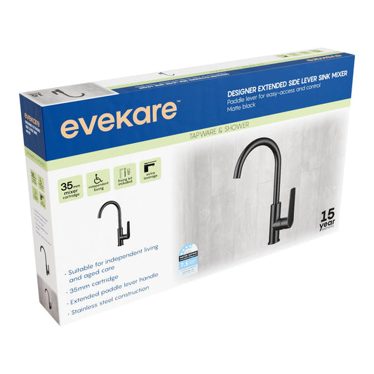 Evekare 35mm Matte Black Designer Extended Side Lever Sink Mixer