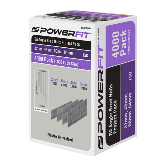 Powerfit DA Angled Brad Nail Pack - 32, 45, 50, 64mm - 4000 Pack